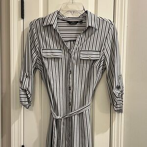 Mlle Gabrielle Black and White Striped Midi Dress